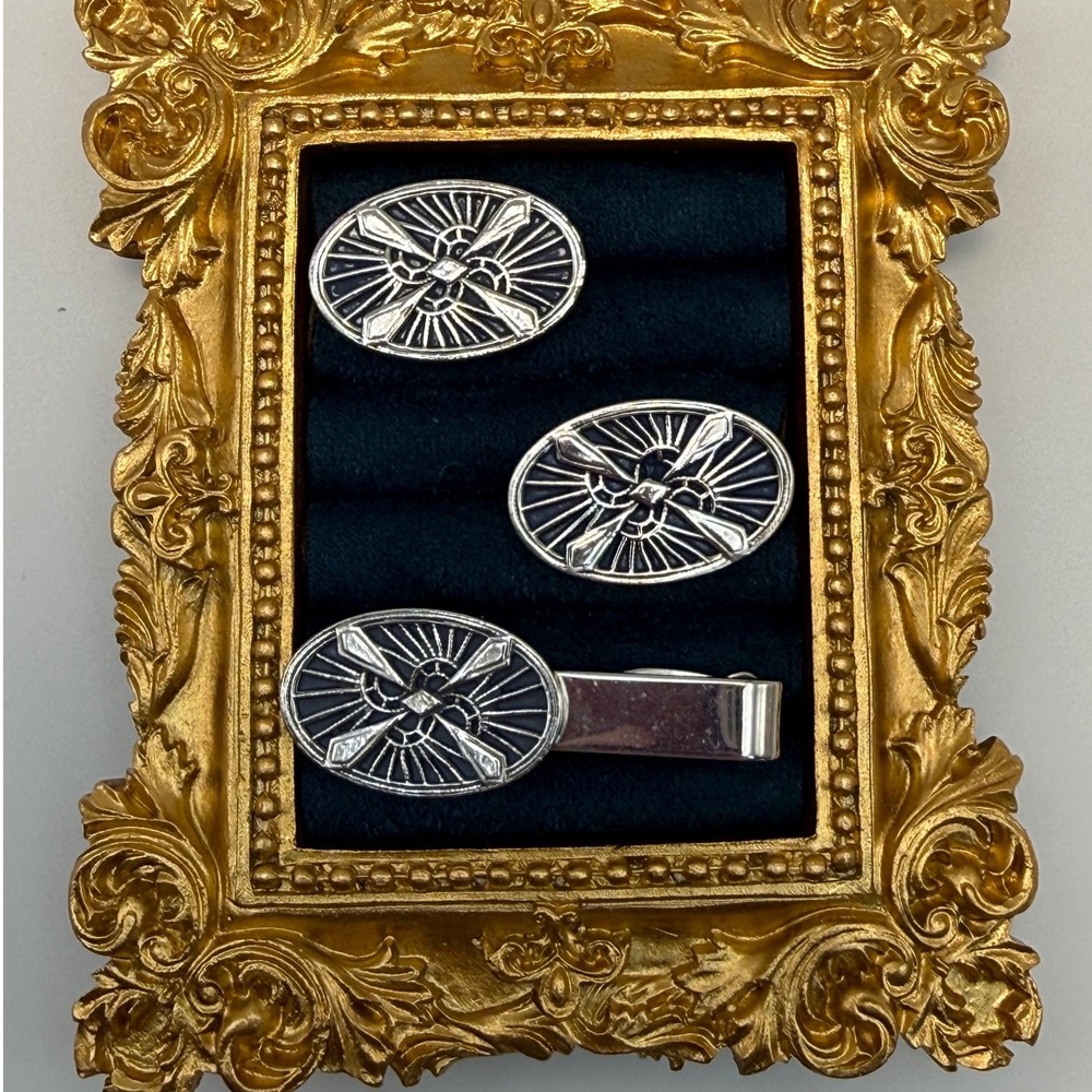 Hickok Cufflinks Tie Clip Set OS Vintage Silver Black Art Deco MCM Goth Retro